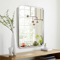 NicBex 욕실 화장대용 81.3 x 55.9cm(32 x 22인치) 벽 거울 블랙 메탈 매립형 딥 프레임 화장대 거울 원형 코너 (수평/수직)