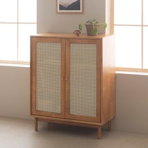 장인가구 빌리 거실 원목 라탄 높은 수납장 800, 내추럴