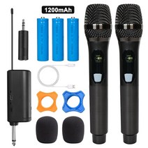 녹음용마이크 UHF 무선 마이크 충전식 수신기 포함 듀얼 핸드헬드 다이나믹 노래방 PA용 2000mAh, 03 UHF08-2-1200
