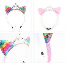 유아동 스팽글 고양이 티아라 공주 왕관 머리띠 헤어밴드 레인보우마켓