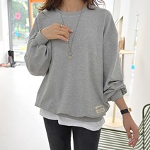 데일리앤 크루밍 여성 루즈핏 패치 레이어드 맨투맨 롱 티셔츠