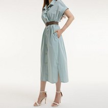 스타일온미 라이크 라이트 사락사락 러플 카라 롤업 벨티드 롱 원피스