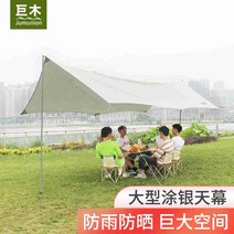 가족여행 3~4인용 캠핑텐트 자이언트 우드 자가 운전 피크닉 공원 인 가족 양산 자외선 차단제 빗물, 흐린 회색 하늘 커튼 대형 35m