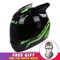 오토바이 헬멧 귀 모토 여성용 풀페이스 안전모, F939-04 Black Green+M