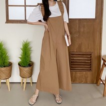 메이비누스 프릴 면 린넨 점프수트 와이드 빅사이즈 멜빵 바지