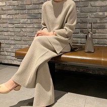 [레티고] 캐주얼 루즈 니트 스웨터 와이드 팬츠 세트