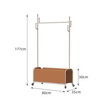 스테인리스 행거 빈티지 이동식 행거 수납 옷걸이, (80) 브라운 레더 포켓 + 베이지 로드