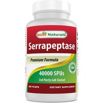 Best Naturals 베스트네츄럴스 세라펩타제 40000 SPUs 180캡슐 바이오필름분해제, 1mg, 2개
