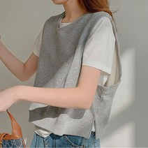 캐주얼 맨투맨 조끼 쇼트 루즈핏 아우터 나시 하늘비즈 Y783O775