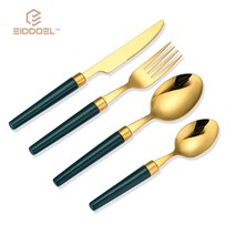 Eiddoel 도자기 식기 세트 4종세트, 나이프1P+포크1P+스푼2P, 도자기 금색, 4 종세트