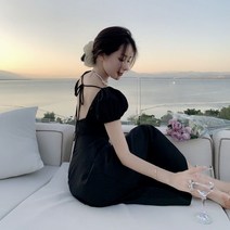 블랙 스퀘어넥 원피스 리조트룩 해외여행원피스