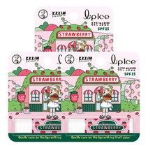 멘소래담 립아이스 스트로베리 립밤x3개 SPF15 과일 자외선차단 프리미엄 립케어, 0.123oz, 3개