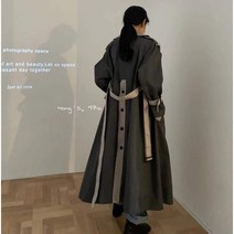 유니크 배색 바바리 롱 트임 오버 자켓 단추