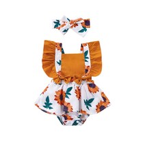 YFSJY Baby Girls Playsuits Ruffled Bodysuit + Headband 2pcs 프린트 플라이 슬리브 Romper 패치 워크 점프 슈트 유아 여름 의류