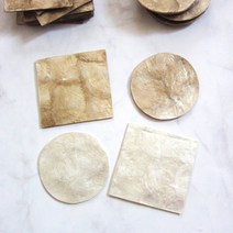 [모이코] 자개 코스터 컵받침 골드 화이트 조개 인테리어 소품, 골드사각