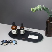 데스크테리어 펜접시 향수 악세서리 소품 트레이 (L) 가죽 책상 화장대 정리, 블랙