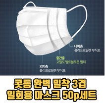 콧등 완벽 밀착 3겹 일회용 마스크 50p세트 1회용마스크화이트 치과마스크 덴탈마스크, 1박스