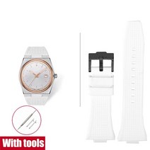 워치스트랩 호환 Tissot PRX Powermatic용 고무 스트랩 스테인리스 스틸 버클 퀵릴리즈 남성용 실리콘 교체 시계 밴드 T137.407/410 12mm, 12.White black - 12mm
