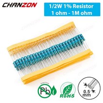 100 Pcs 1/2 W 1% 금속 필름 저항기 1ohm - 1M 옴 와트 0.5 고정밀 MF 고정 저항 1K 10K 47K 100K 4R7 2K2 2R2, 08 100pcs 300 ohm