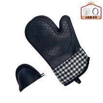 로즈랩 실리콘 주방 그레이 오븐장갑 진회색 2입, 장갑+손잡이(검정색)