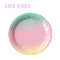 생일장식 여아 레인보우 생일 파티 장식 일회용 식기 종이 접시 컵 냅킨 풍선 용품, [02] 6pcs 9inch