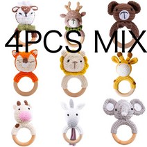 코바늘 세트 장난감 나무 이갈이 크로셰 동물 BPA 프리 딸랑이 아미구루미 선물 4 개 1, 4PCS MIX Choose