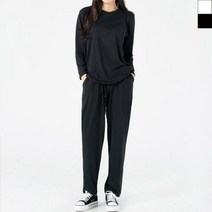 여자 데일리룩 상하의 긴팔티 무지 밴딩 바지 세트