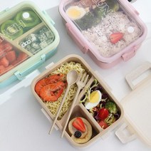 식기 포함 휴대용 전자 레인지 도시락 상자 누출 방지 Envprotection 밀짚 스테인레스 스틸, Pink