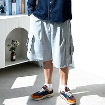 핏콕 남성용 루즈핏 스웻 버뮤다 밴딩 6부 와이드 카고 트레이닝 반바지