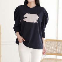 올리비에스클로젯 스팽글 레터링 퍼프 티셔츠_O2303TS053A