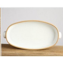 국산 담소 손 타원 볼 손잡이 샐러드 과일 디저트 접시 도자기 그릇, 블루, 대