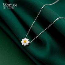 실버 목걸이 와이프생일선물 50대 엄마 갑상선 학생 여자친구 Modian 925 스털링 Exqusite 귀여운 에나멜 데이지 펜던트 Fashon 체인 여성 파인 쥬얼리 선물
