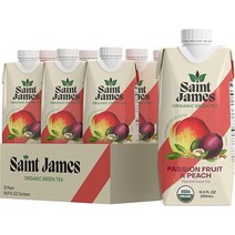 Saint James Iced Tea | 패션 프루트 및 복숭아 유기농 녹차 GMO 프리 12팩 각 479.1g16.9온스 USA 미국, Passionfruit & Peach