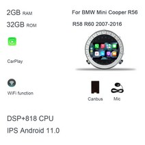 카플레이모니터 무선 카플레이 DSP 안드로이드 120 자동차 플레이어 멀티미디어 BMW 미니 쿠퍼 R56 R57 R58 R60 20072013 실버 8GB 128GB 7 인치, 3.2GB 32GB Carplay