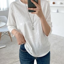 데일리앤 케이지 여자 베이직 7부 슬라브 티셔츠