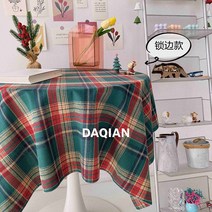 크리스마스 체크 식탁보 빈티지 피크닉 천 테이블보 레드 크리스마스 홈파티 식탁보, 원형지름120cm, 그린체크