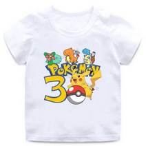 뽀깻몬 핏깟츄츄 여름 옷 생일 티셔츠 만화 프린팅 숫자 탑 아이 코튼 셔츠 티, 100, white 3-CWJL186