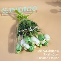PCS 꽃 실리콘 노란색 튤립 꽃다발 리얼 터치 칼라 홈 부활절 선물 인공 결혼식-인디고, [01] pcs Poly Bag, [13]  piece per bunch