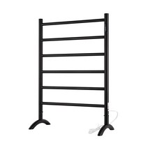 NORTTA 독립형 타월 워머 6 바 플러그인 옵션 3가지 작동 모드 브러시드 스테인리스 스틸 너비 61cm(24인치) 높이 86.4cm(34인치), Matte Black