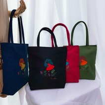 더드림 [ 국내제작 ] 소녀 자수 고리 지퍼 파우치 보조가방 손가방 숄더백 토트백 에코백
