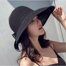 [5컬러] 느와드코코 린넨 와이어 자외선차단 휴대용 돌돌이 비치 프릴 여자 썬캡 모자