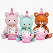 제이벌룬 은박 생일풍선 세트, 스탠딩에어벌룬 생일곰 민트