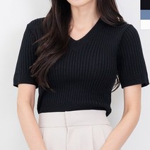 여성 크롭 브이 반팔 니트티 3컬러