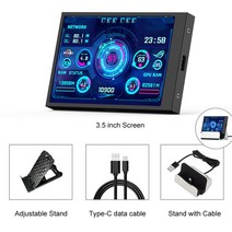 듀얼 USB 컴퓨터 온도 모니터링 CPU GPU RAM HDD DIY 아크릴 디스플레이 화면 3.5 인치 IPS, [02] With Type-c Stand