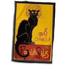 3D Rose Dam Our A Vintage Poster Parody of Le Chat Noir with A Theme of Love Towel 15” x 22”, 1