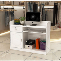 매장 업소용 카운터 입식 테이블 계산대 프런트 캐비닛 안내데스크, 웜화이트 실버장식 + 80x38x90cm