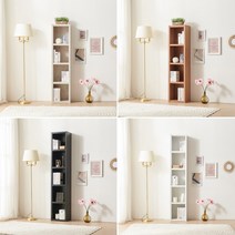 4단 5단 예쁜 원룸 거실 서재 카페 수납 폭좁은 사무실 틈새 슬림 400 높은 인테리어 만화 화이트 책장 학원 아파트 심플 학생 얇은 사무용 블랙 정리 독서실 390 책꽂, 4단-아카시아