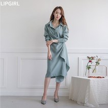 립걸리본 셔츠 랩 원피스