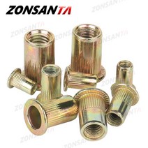 인서트 번데기 너트 ZONSANTA 리벳 너트 M3 M4 M6 M8 M10 M12 플랫 헤드 탄소강 세트 천공 나사 인서트 팅 드롭, 06 M10 x 10picecs