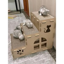 공간박스캣타워 골판지 DIY 캣 하우스 고양이집 선반형 켓타워, 목재 업그레이드 더블 로프트